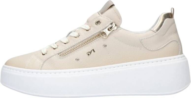 Nerogiardini Leren Sneakers met Veters en Ritssluiting Beige Dames