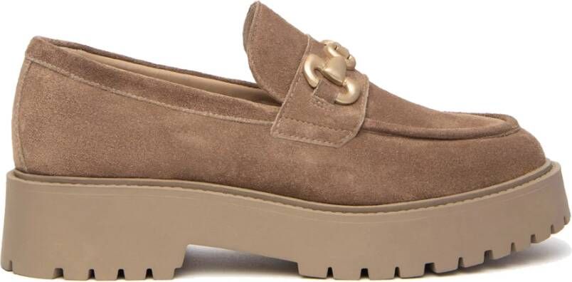 Nerogiardini Bruine Leren Loafer met Moderne en Elegante Silhouet Beige Dames