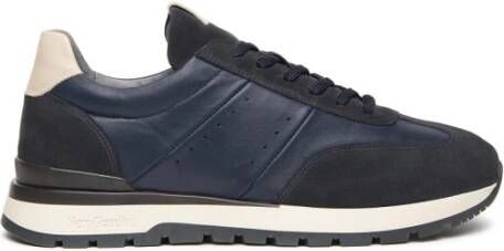 Nerogiardini Blauwe Leren en Suède Sneakers Blue Heren