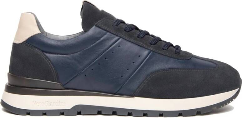 Nerogiardini Blauwe Leren en Suède Sneakers Blue Heren