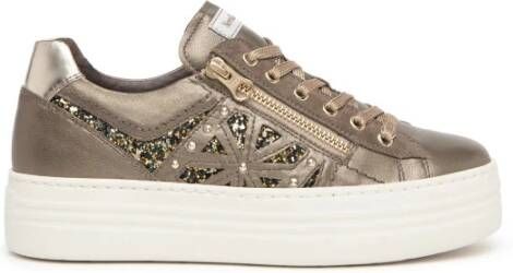 Nerogiardini Bruine Leren Glitter Sneakers met Rits Brown Dames