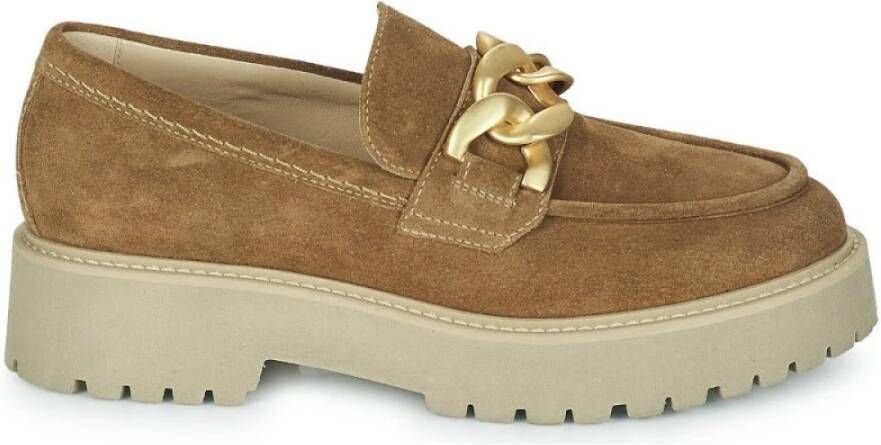 Nerogiardini Bruine Leren Loafer met Moderne en Elegante Silhouet Beige Dames