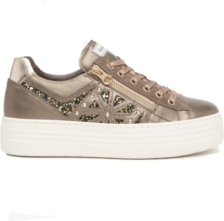 Nerogiardini Bruine Leren Sneakers Platform Rits Sluiting Brown Dames