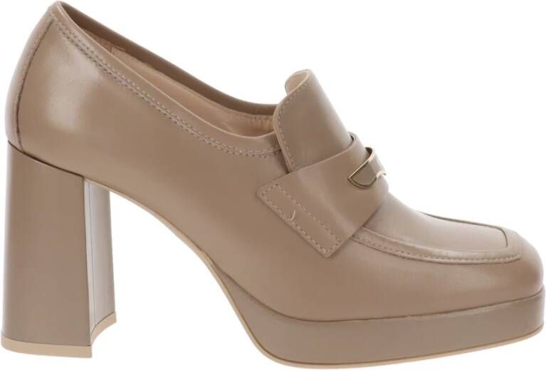 Nerogiardini Elegante Leren Hoge Hakken Beige Dames