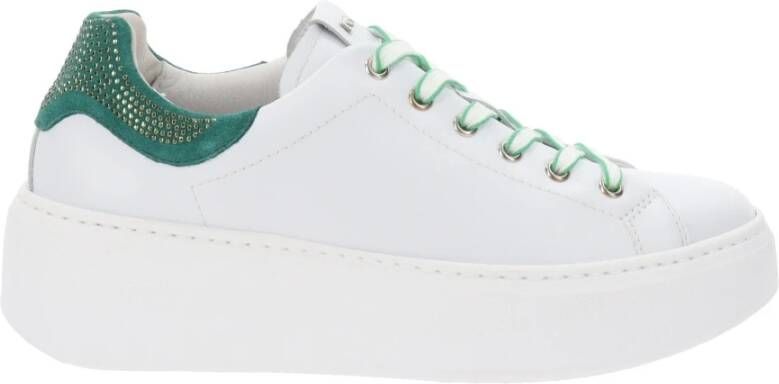 Nerogiardini Groene Leren Sneakers met Strass Detail White Dames