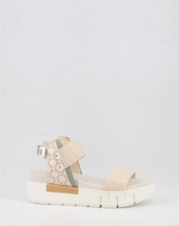 Nerogiardini Beige Dames Sandalen met Platform en Elastisch Rubber Beige Dames