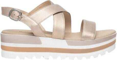 Nerogiardini Gouden Lage Hak Sandalen Beige Dames