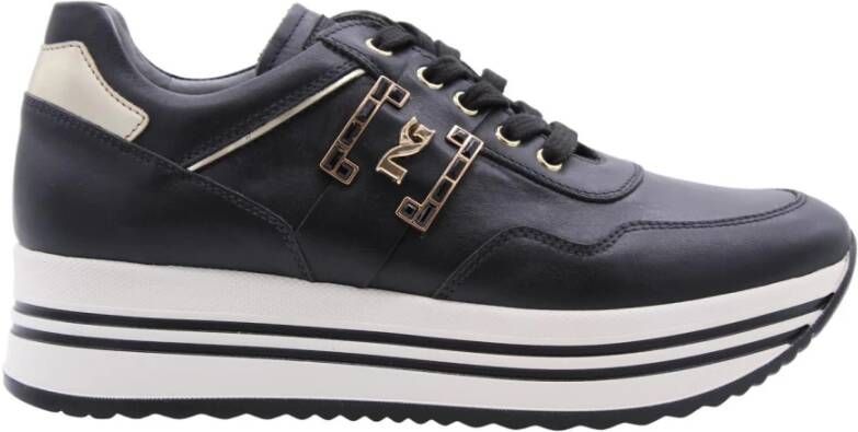 Nerogiardini Zwarte leren platform sneakers voor vrouwen Black Dames