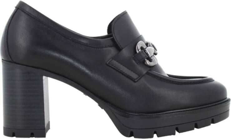 Nerogiardini Zwarte leren loafers met metalen klem Black Dames