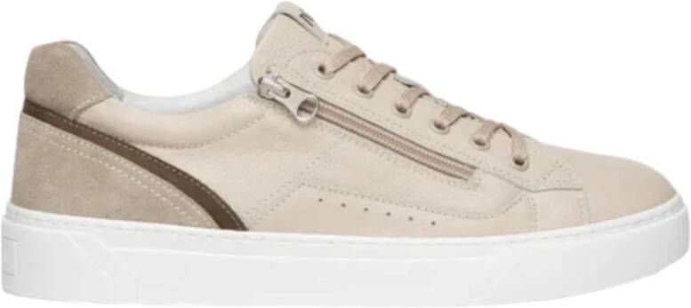 Nerogiardini Leren Heren Sneakers met Veters en Ritssluiting Beige Heren