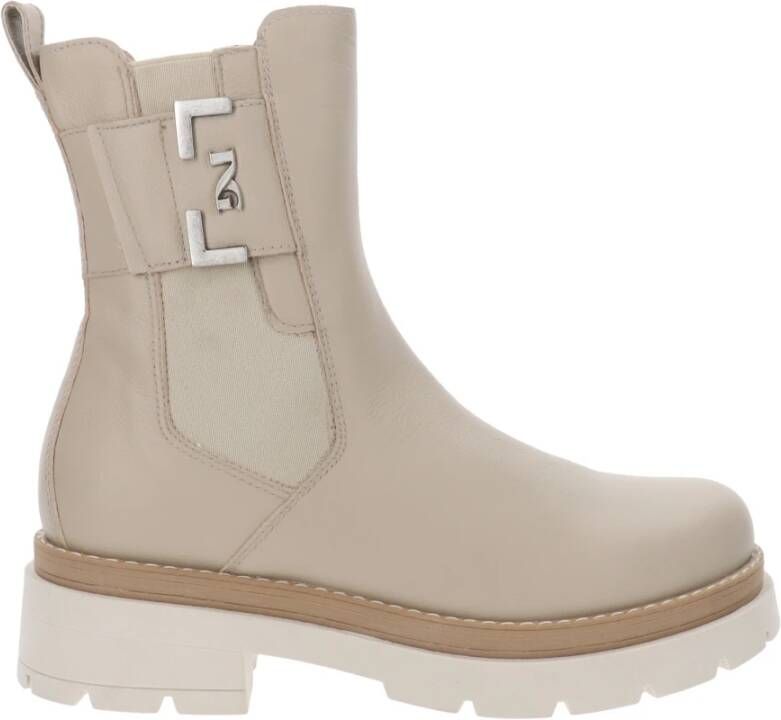 Nerogiardini Leren Dames Enkellaarzen Beige Dames