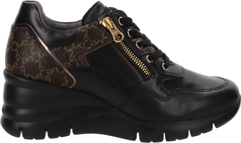 Nerogiardini Zwarte leren sneakers met rits Black Dames