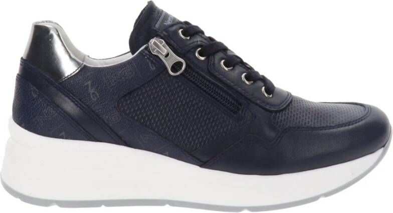 Nerogiardini Leren Sneakers met Veters en Rits Blue Dames