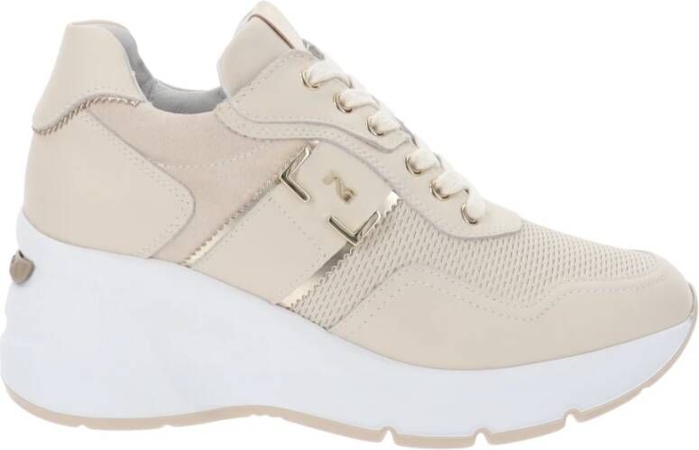 Nerogiardini Leren Dames Sneakers met Vetersluiting Beige Dames