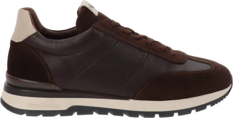 Nerogiardini Leren Heren Sneakers Stijlvol Comfortabel Brown Heren