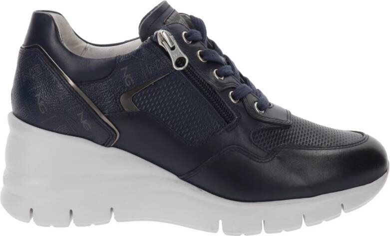 Nerogiardini Leren Sneakers met Veters en Rits Blue Dames