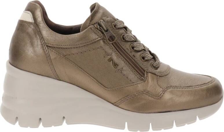 Nerogiardini Leren sneakers met vetersluiting en rits Brown Dames