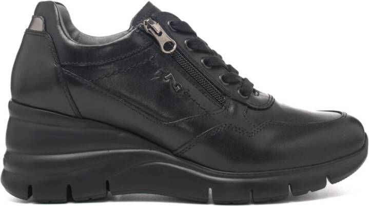 Nerogiardini Leren Sneakers met Veters en Ritssluiting Black Dames