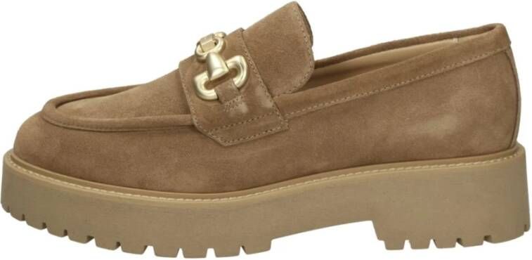 Nerogiardini Bruine Leren Loafer met Moderne en Elegante Silhouet Beige Dames