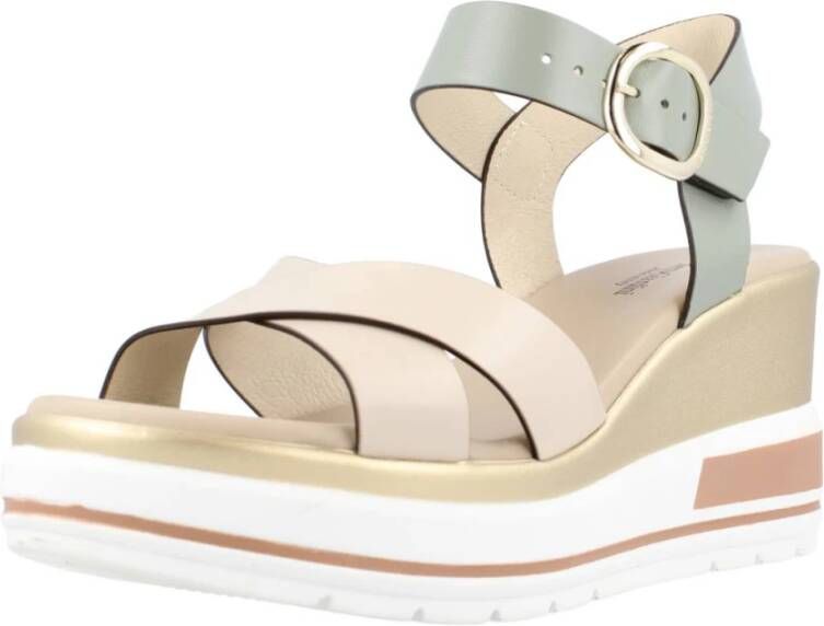 Nerogiardini Leren sleehak sandalen voor vrouwen Beige Dames