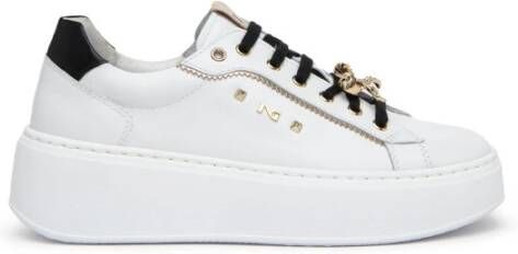 Nerogiardini Witte Leren Juweel Sneakers Platform White Dames