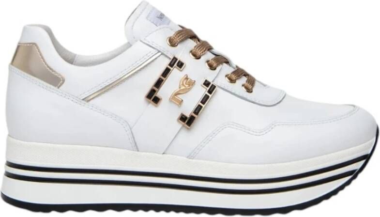 Nerogiardini Witte Leren Sneaker met Platinum Detail White Dames