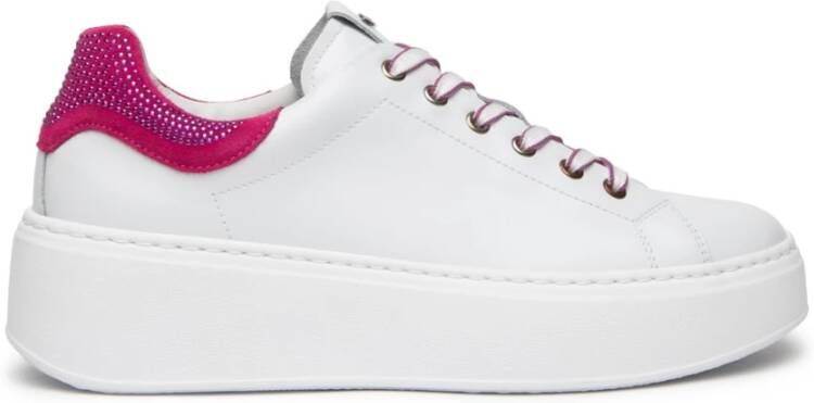 Nerogiardini Witte Leren Sneakers met Fuchsia Inzet White Dames