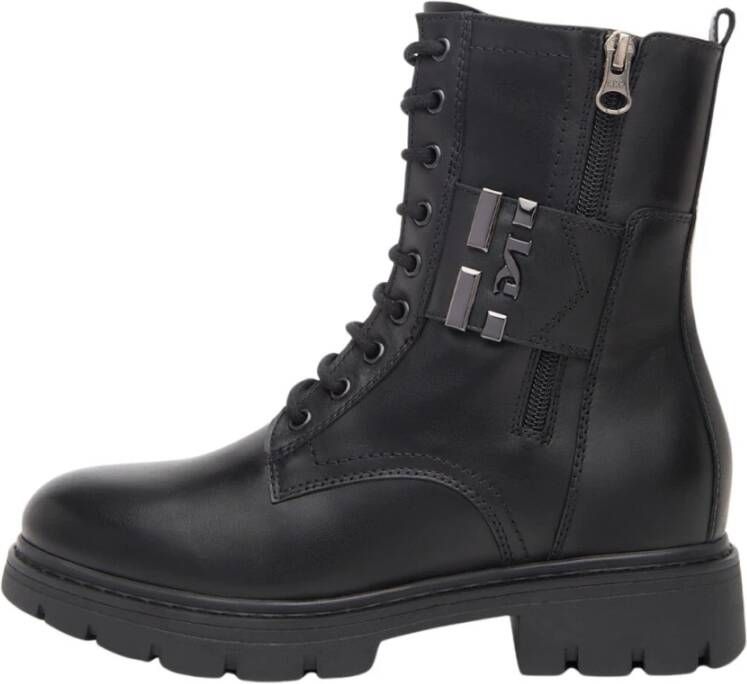 Nerogiardini Zwarte Biker Boots met Stijlvolle Vetersluiting Black Dames