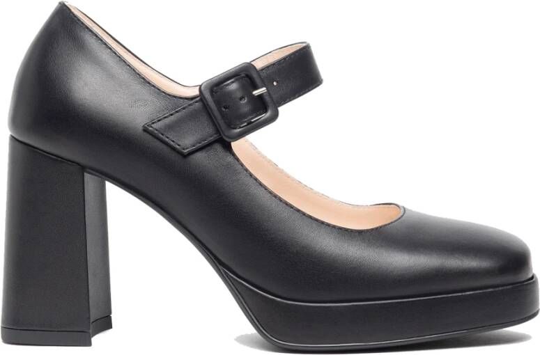 Nerogiardini Zwarte leren blokhak schoenen Black Dames