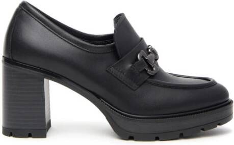 Nerogiardini Zwarte leren loafers met metalen klem Black Dames