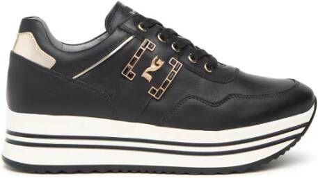 Nerogiardini Zwarte leren platform sneakers voor vrouwen Black Dames