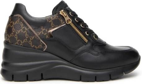 Nerogiardini Zwarte leren sneakers met rits Black Dames