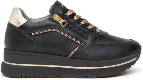 Nerogiardini Zwarte leren sneakers met zijrits Black Dames