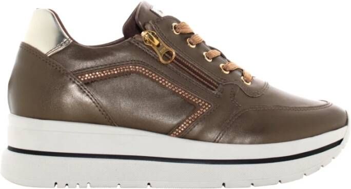 Nerogiardini Bruine Leren Sneakers met Ritssluiting Brown Dames