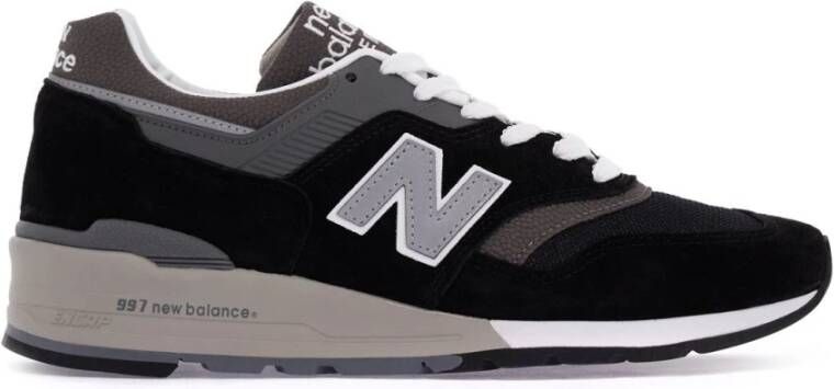 New Balance Gelaagde Leren Sneakers met Reflecterende N-logo's Black Heren