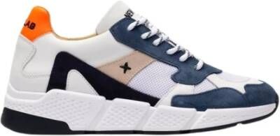 Newlab Racer Sneaker Wit Leer en Blauw Suède Trainer Multicolor Heren