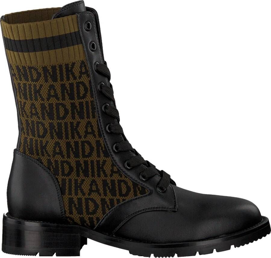 NIK & NIK Groene Jacquard Veterschoenen Black Dames