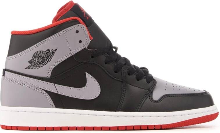 Jordan Air 1 Mid Black Fire Red White Cement Grey- Heren Black Fire Red White Cement Grey