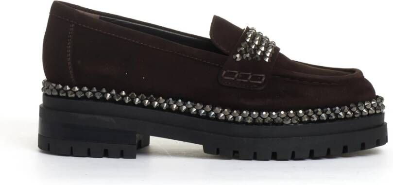 Ninalilou Ebony Suède Loafer met Strass Brown Dames