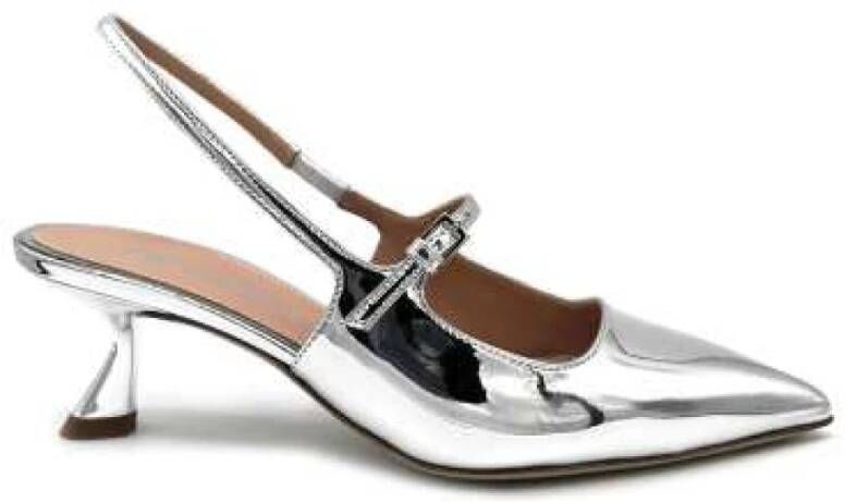 Ninalilou Zilveren Spiegel Leren Slingback Hakken Gray Dames