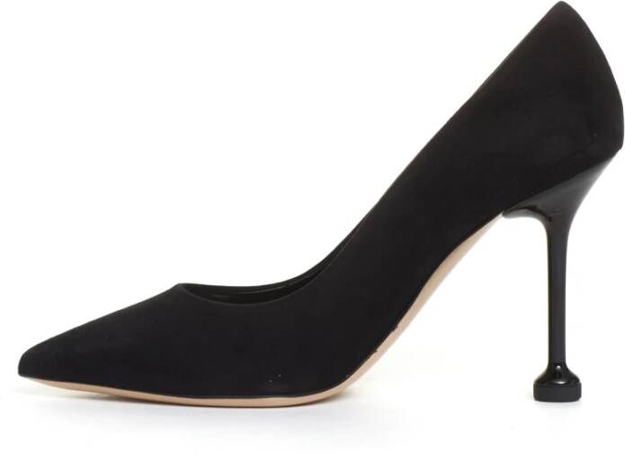 Ninalilou Zwarte suède pump met metalen hak Black Dames