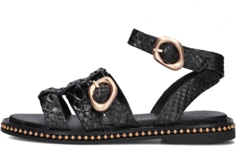 Noa Harmon Zwarte Leatherlook Kruisband Sandalen Black Dames