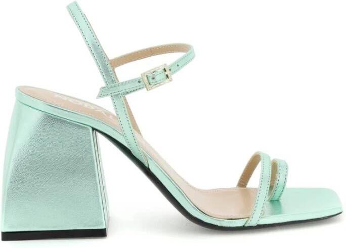 Nodaleto Metallic Leren Vierkante Hak Sandalen Green Dames