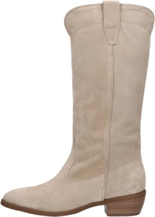 Notre-v Beige Suède Cowboy Enkellaarzen Beige Dames