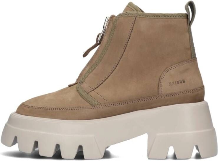 Nubikk Taupe Nubuck Enkellaarzen met Bont Beige Dames