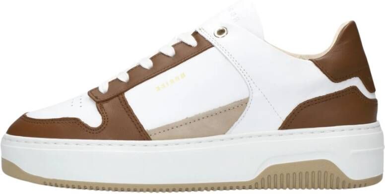 Nubikk Witte Leren Lage Sneakers met Perforaties Brown Dames