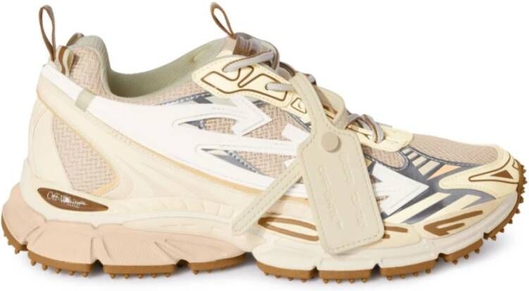 Off White Beige Mesh Sneakers met Iconisch Logo Beige Dames