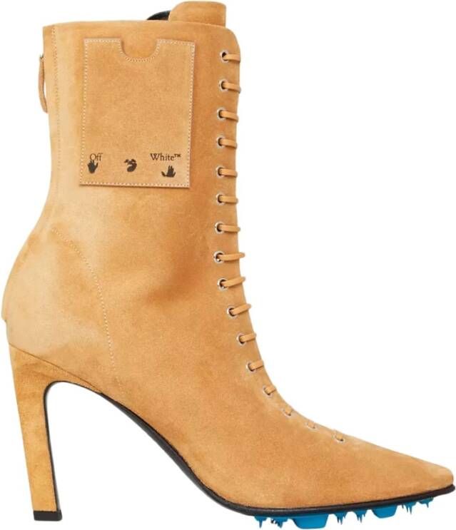 Off White Beige Suède Veterschoenen Enkellaarzen Beige Dames