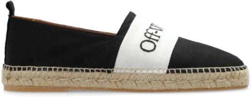 Off White Zwarte Linnen Logo-Geborduurde Instappers Multicolor Heren