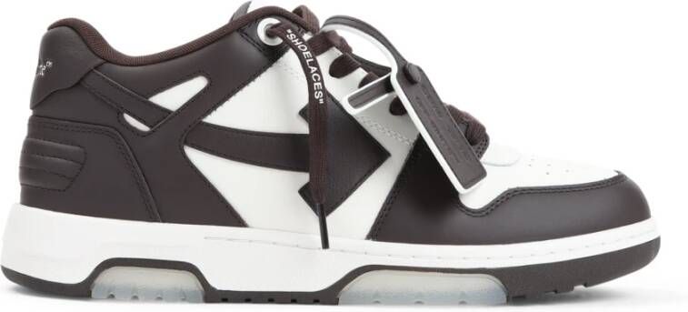 Off White Bruin Leren Sneakers Stijlvol Modern Chic Black Heren